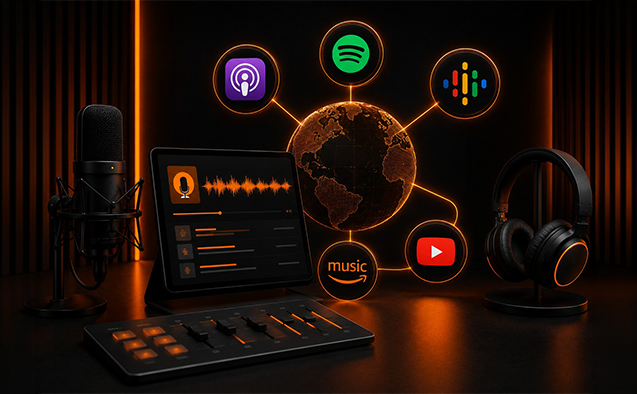 Podcast distribution to Spotify Apple Podcasts YouTube by Bhoomerang Media Hyderabad
