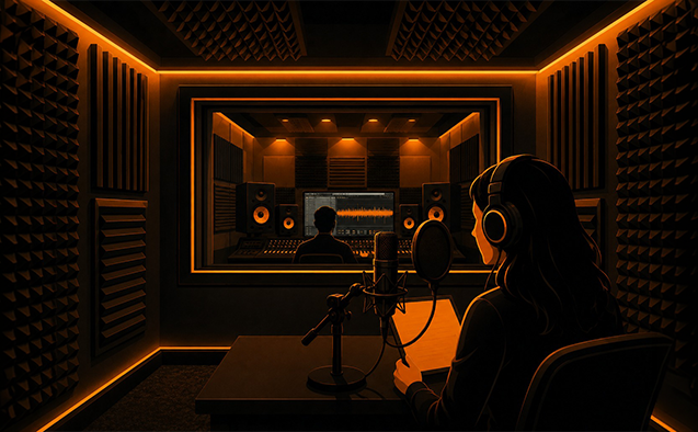 Acoustically treated soundproof podcast room at Bhoomerang Media, Hyderabad