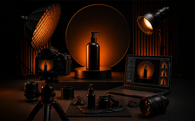Product photography setup at Bhoomerang Media's ESI Hyderabad studio