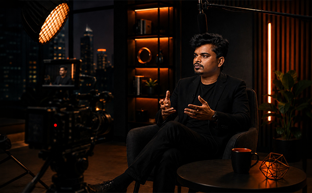 CEO interview video production at Bhoomerang Media studio, Hyderabad